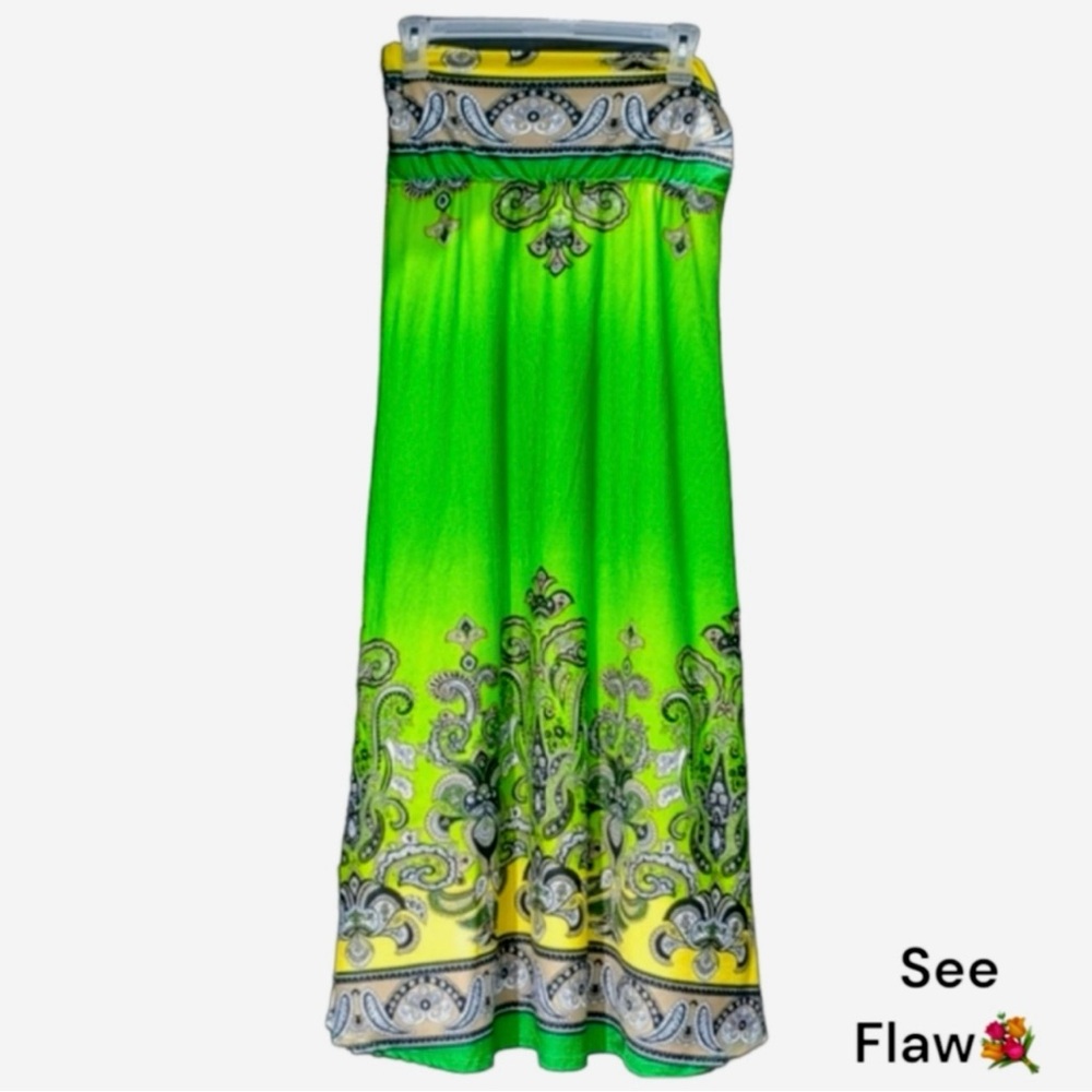 Women’s Green & Yellow Boho Maxi Skirt